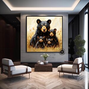 Ayı Ailesi Kanvas Tablo – Doğa Temalı Hayvan Duvar Sanatı – İlham Veren Orman Dekoru 70x70 cm