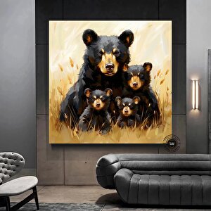 Ayı Ailesi Kanvas Tablo – Doğa Temalı Hayvan Duvar Sanatı – İlham Veren Orman Dekoru
