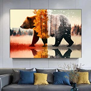 Ayı Temalı Kanvas Tablo, Ağaç Ve Doğa Manzaralı, Asılmaya Hazır Modern Duvar Dekoru 40x60 cm