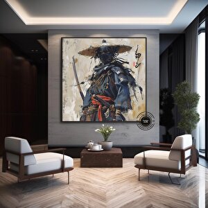 Yağlı Boya Tarzı Samuray Kanvas Tablo, Samuray Poster Duvar Dekoru 120x120 cm