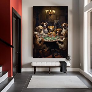 Poker Masasında Köpekler Kanvas Tablo | Soyut Poker Duvar Sanatı | Casino Dekoru 60x120 cm