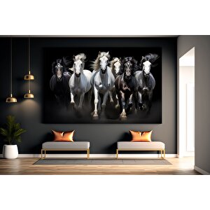 Koşan Atlar Kanvas Duvar Sanatı, Renkli At Posteri, Ev Dekoru 90x180 cm