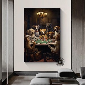 Poker Masasında Köpekler Kanvas Tablo | Soyut Poker Duvar Sanatı | Casino Dekoru 70x150 cm