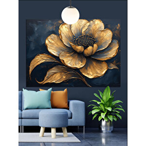 Altın Yapraklı Çiçek Deseni Dekoratif Kanvas - Mdf Ahşap Tablo 50x70 cm