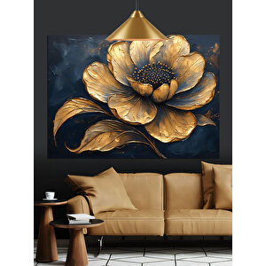 Altın Yapraklı Çiçek Deseni Dekoratif Kanvas - Mdf Ahşap Tablo