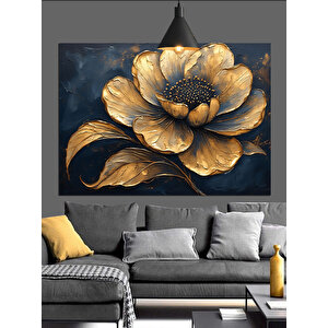Altın Yapraklı Çiçek Deseni Dekoratif Kanvas - Mdf Ahşap Tablo