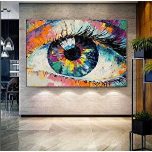 Soyut Göz Kanvas Tablo – Renkli Bakış – Modern Yağlı Boya Duvar Dekoru 70x150 cm