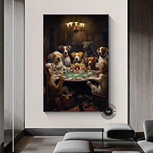 Poker Masasında Köpekler Kanvas Tablo | Soyut Poker Duvar Sanatı | Casino Dekoru 90x150 cm