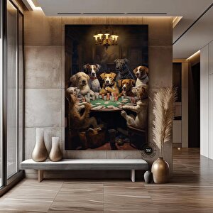 Poker Masasında Köpekler Kanvas Tablo | Soyut Poker Duvar Sanatı | Casino Dekoru 90x150 cm
