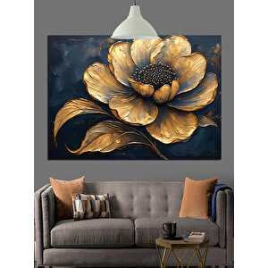 Altın Yapraklı Çiçek Deseni Dekoratif Kanvas - Mdf Ahşap Tablo 70x100 cm