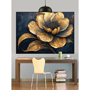 Altın Yapraklı Çiçek Deseni Dekoratif Kanvas - Mdf Ahşap Tablo 70x100 cm