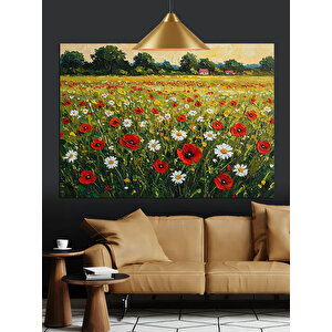 Çiçek Tarlasında Gelincikler Dekoratif Kanvas - Mdf Ahşap Tablo