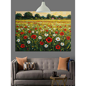 Çiçek Tarlasında Gelincikler Dekoratif Kanvas - Mdf Ahşap Tablo 35x50 cm