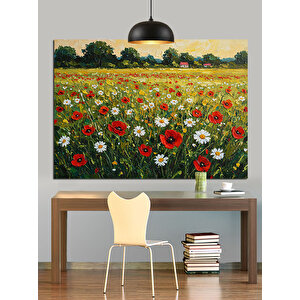 Çiçek Tarlasında Gelincikler Dekoratif Kanvas - Mdf Ahşap Tablo 35x50 cm