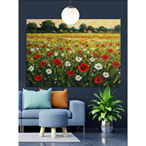 Çiçek Tarlasında Gelincikler Dekoratif Kanvas - Mdf Ahşap Tablo 35x50 cm