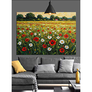 Çiçek Tarlasında Gelincikler Dekoratif Kanvas - Mdf Ahşap Tablo
