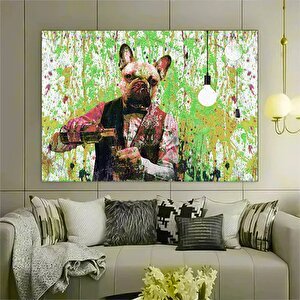 Barmen Köpek Renkli Tablo, Graffiti Boya Efektli Köpek Duvar Kanvası 60x90 cm