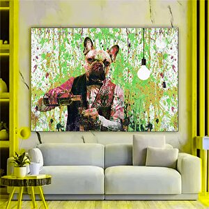 Barmen Köpek Renkli Tablo, Graffiti Boya Efektli Köpek Duvar Kanvası 60x90 cm