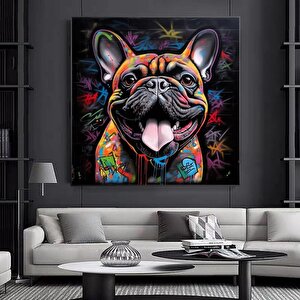 Köpek Tuval Baskısı, Grafiti Sanatı Köpek, Tuval Köpek Dekoru, Renkli Köpek Tuvali, Sokak Sanatı 100x100 cm