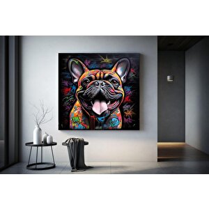 Köpek Tuval Baskısı, Grafiti Sanatı Köpek, Tuval Köpek Dekoru, Renkli Köpek Tuvali, Sokak Sanatı 100x100 cm
