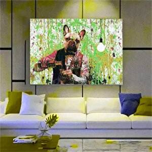 Barmen Köpek Renkli Tablo, Graffiti Boya Efektli Köpek Duvar Kanvası