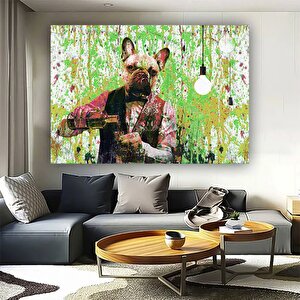 Barmen Köpek Renkli Tablo, Graffiti Boya Efektli Köpek Duvar Kanvası