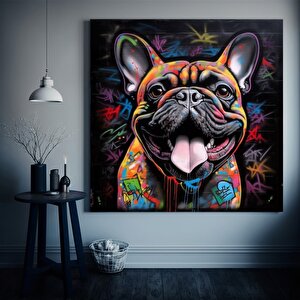 Köpek Tuval Baskısı, Grafiti Sanatı Köpek, Tuval Köpek Dekoru, Renkli Köpek Tuvali, Sokak Sanatı 40x40 cm