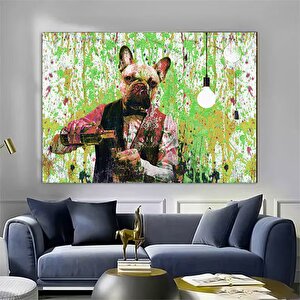 Barmen Köpek Renkli Tablo, Graffiti Boya Efektli Köpek Duvar Kanvası 150x250 cm
