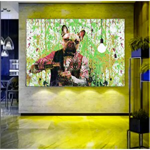 Barmen Köpek Renkli Tablo, Graffiti Boya Efektli Köpek Duvar Kanvası