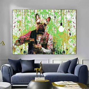 Barmen Köpek Renkli Tablo, Graffiti Boya Efektli Köpek Duvar Kanvası 70x100 cm