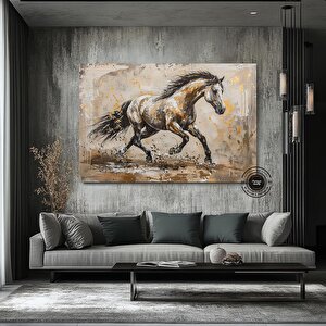 Altın At Kanvas Baskısı; Yatak Odası Duvar Sanatı 60x120 cm