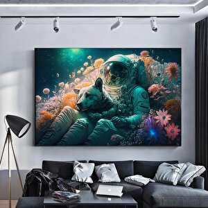 Köpek Ve Astronot Kanvas Tablo – Astronot Temalı Duvar Dekoru 150x290 cm