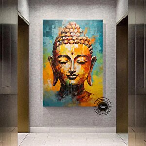 Buddha Kanvas Tablo, Yoga Temalı Dekor, Meditasyon Tablosu, Lotuslu Duvar Dekoru 80x160 cm