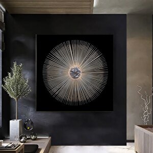 Geometrik Soyut Kanvas Yağlı Boya; Lacivert Siyah Dokulu Duvar Sanatı; Oturma Odası İçin Hazır Beyaz 80x80 cm