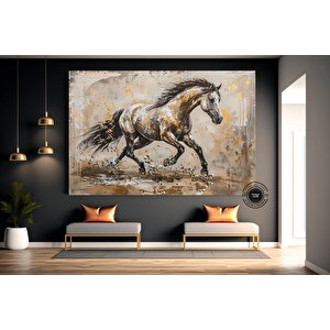 Altın At Kanvas Baskısı; Yatak Odası Duvar Sanatı 120x180 cm