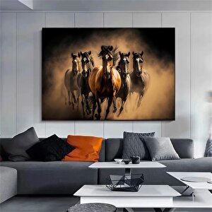At Duvar Sanatı, 5 Koşan At Kanvas Tablosu, Manzara Sanatı, Koşan Atlar Kanvas Sanatı 100x200 cm