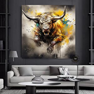 Boğa Kanvas Baskısı, Renkli Boğa, Boğa Sanatı, Boğa Duvar Dekoru, Highland İnek, Soyut Boğa Kanvası 70x70 cm