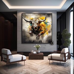 Boğa Kanvas Baskısı, Renkli Boğa, Boğa Sanatı, Boğa Duvar Dekoru, Highland İnek, Soyut Boğa Kanvası 70x70 cm