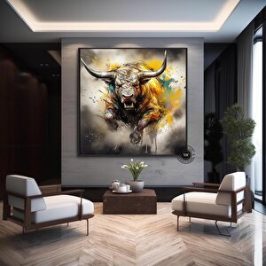 Boğa Kanvas Baskısı, Renkli Boğa, Boğa Sanatı, Boğa Duvar Dekoru, Highland İnek, Soyut Boğa Kanvası 100x100 cm