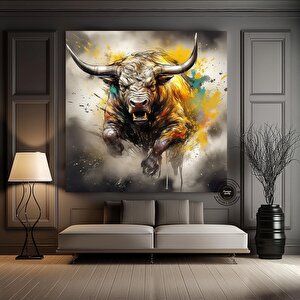 Boğa Kanvas Baskısı, Renkli Boğa, Boğa Sanatı, Boğa Duvar Dekoru, Highland İnek, Soyut Boğa Kanvası 80x80 cm