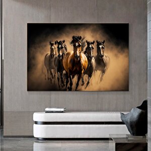 At Duvar Sanatı, 5 Koşan At Kanvas Tablosu, Manzara Sanatı, Koşan Atlar Kanvas Sanatı 30x40 cm