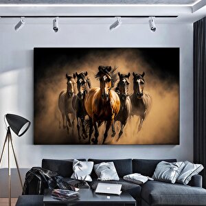 At Duvar Sanatı, 5 Koşan At Kanvas Tablosu, Manzara Sanatı, Koşan Atlar Kanvas Sanatı