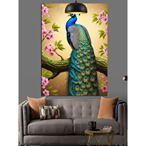 Çiçekler Arasında Tavus Kuşu Dekoratif Kanvas - Mdf Ahşap Tablo 50x70 cm