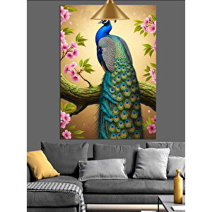 Çiçekler Arasında Tavus Kuşu Dekoratif Kanvas - Mdf Ahşap Tablo