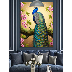 Çiçekler Arasında Tavus Kuşu Dekoratif Kanvas - Mdf Ahşap Tablo