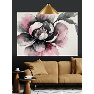 Siyah Beyaz Çiçek Dekoratif Kanvas - Mdf Ahşap Tablo 70x100 cm