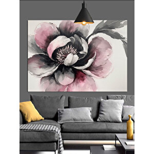 Siyah Beyaz Çiçek Dekoratif Kanvas - Mdf Ahşap Tablo 70x100 cm