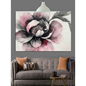 Siyah Beyaz Çiçek Dekoratif Kanvas - Mdf Ahşap Tablo 70x100 cm