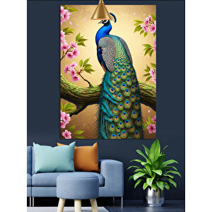 Çiçekler Arasında Tavus Kuşu Dekoratif Kanvas - Mdf Ahşap Tablo 70x100 cm