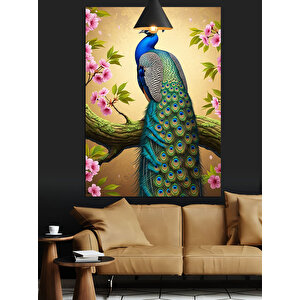 Çiçekler Arasında Tavus Kuşu Dekoratif Kanvas - Mdf Ahşap Tablo 70x100 cm
